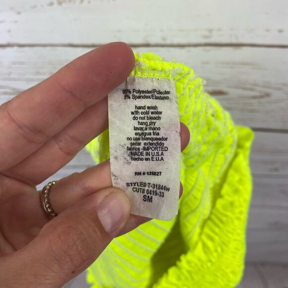 Windsor S/M Bright Neon Yellow Smocked Ruffle Trim Strapless Cropped Tube Top - Picture 6 of 6